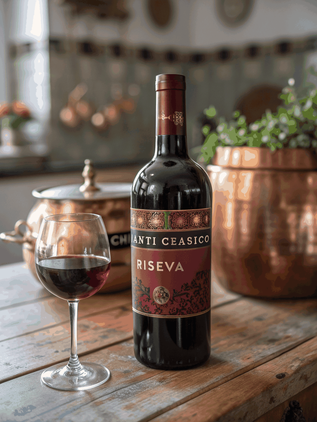 Bottle of Chianti Classico Riserva with wine glass