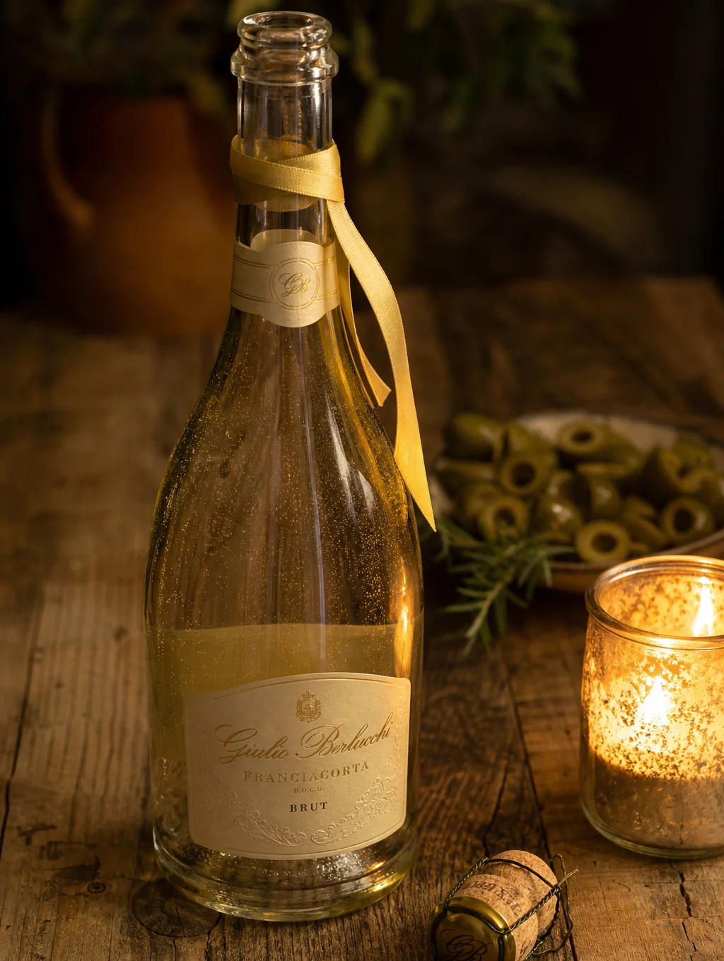 Sparkling Franciacorta bottle in wine cooler